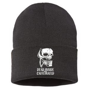 Coffee Lover Skull Dead Inside But Caffeinated Coffee Cup Sustainable Knit Beanie