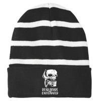 Coffee Lover Skull Dead Inside But Caffeinated Coffee Cup Striped Beanie with Solid Band