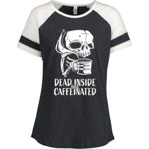 Coffee Lover Skull Dead Inside But Caffeinated Coffee Cup Enza Ladies Jersey Colorblock Tee