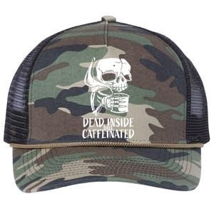 Coffee Lover Skull Dead Inside But Caffeinated Coffee Cup Retro Rope Trucker Hat Cap