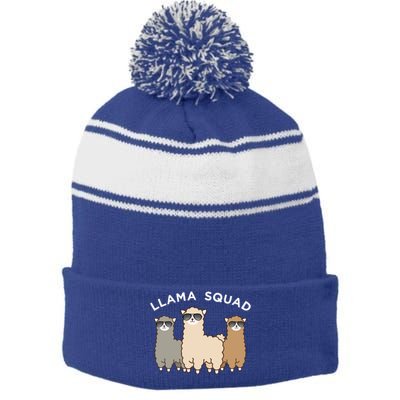 Cool Llama Squad Funny Gift Cria Herd Of Llamas Apparel Stripe Pom Pom Beanie