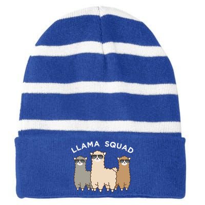 Cool Llama Squad Funny Gift Cria Herd Of Llamas Apparel Striped Beanie with Solid Band