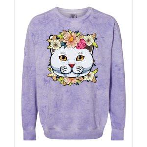 Cat Lover Spring Floral Gift Colorblast Crewneck Sweatshirt