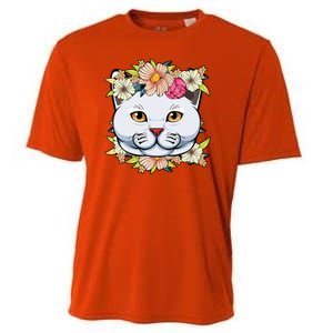 Cat Lover Spring Floral Gift Cooling Performance Crew T-Shirt