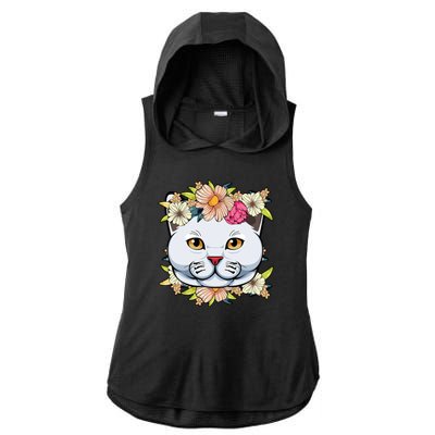 Cat Lover Spring Floral Gift Ladies PosiCharge Tri-Blend Wicking Draft Hoodie Tank