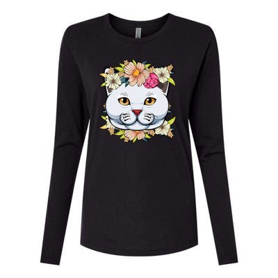 Cat Lover Spring Floral Gift Womens Cotton Relaxed Long Sleeve T-Shirt