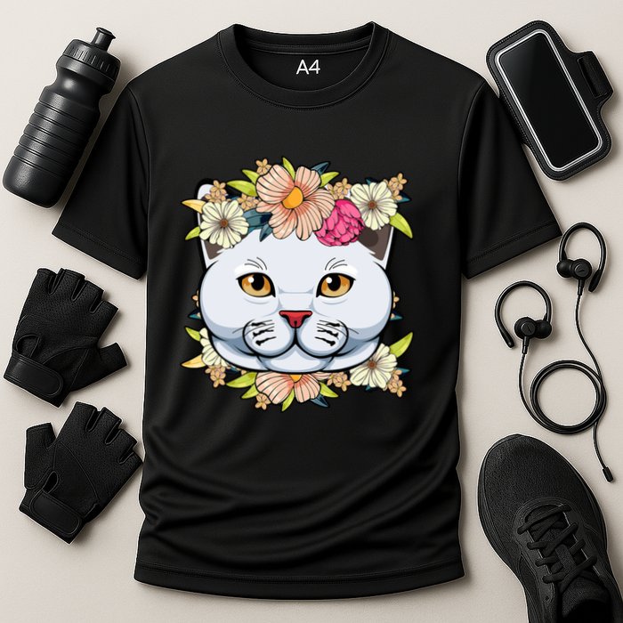 Cat Lover Spring Floral Gift Cooling Performance Crew T-Shirt