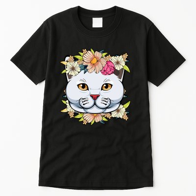 Cat Lover Spring Floral Gift Tall T-Shirt