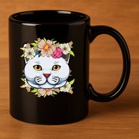 Cat Lover Spring Floral Gift 11oz C Handle Ceramic Mug