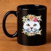 Cat Lover Spring Floral Gift 11oz C Handle Ceramic Mug