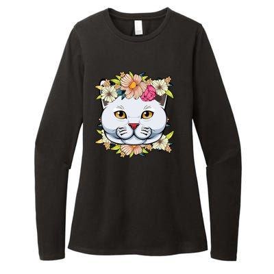 Cat Lover Spring Floral Gift Womens CVC Long Sleeve Shirt