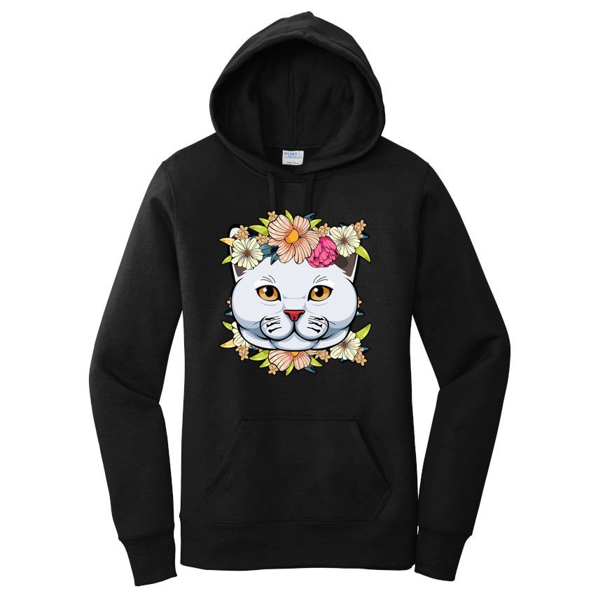 Cat Lover Spring Floral Gift Women's Pullover Hoodie