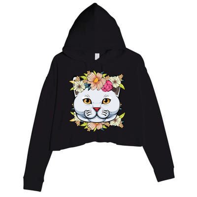 Cat Lover Spring Floral Gift Crop Fleece Hoodie