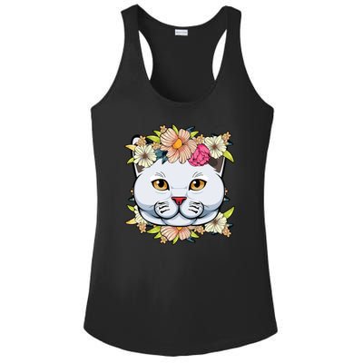 Cat Lover Spring Floral Gift Ladies PosiCharge Competitor Racerback Tank