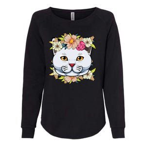 Cat Lover Spring Floral Gift Womens California Wash Sweatshirt