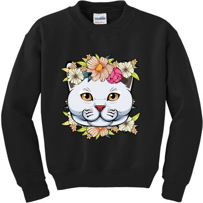 Cat Lover Spring Floral Gift Kids Sweatshirt