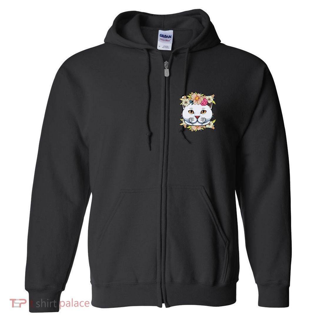 Cat Lover Spring Floral Gift Full Zip Hoodie