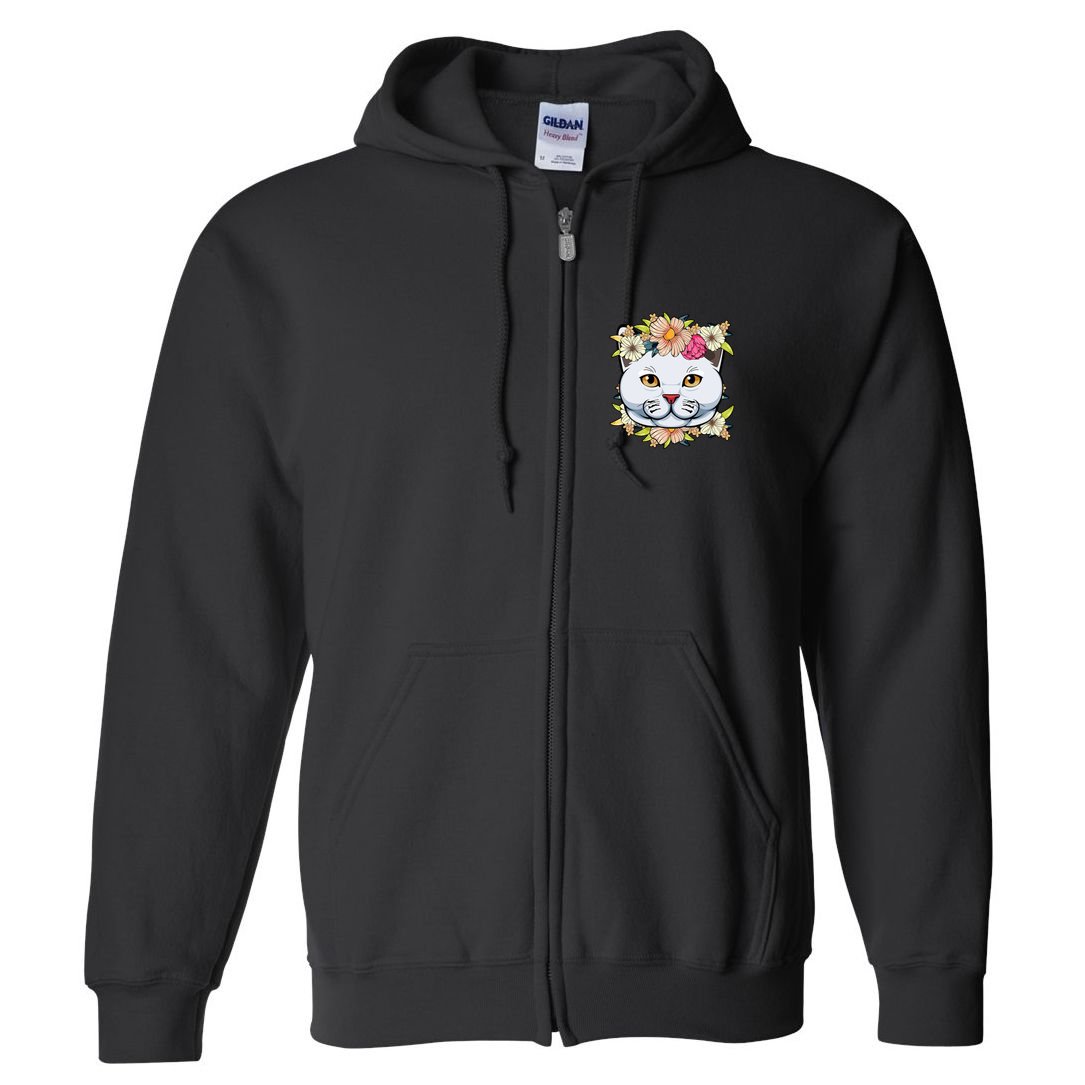 Cat Lover Spring Floral Gift Full Zip Hoodie