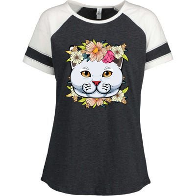 Cat Lover Spring Floral Gift Enza Ladies Jersey Colorblock Tee