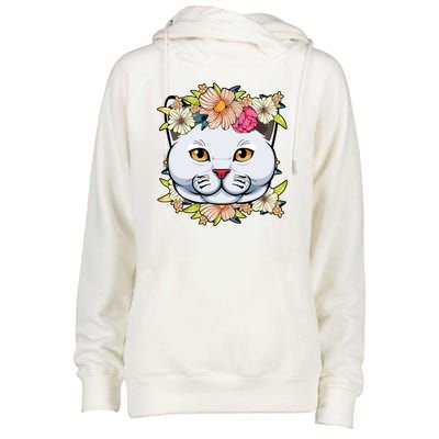 Cat Lover Spring Floral Gift Womens Funnel Neck Pullover Hood