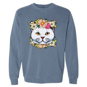 Cat Lover Spring Floral Gift Garment-Dyed Sweatshirt