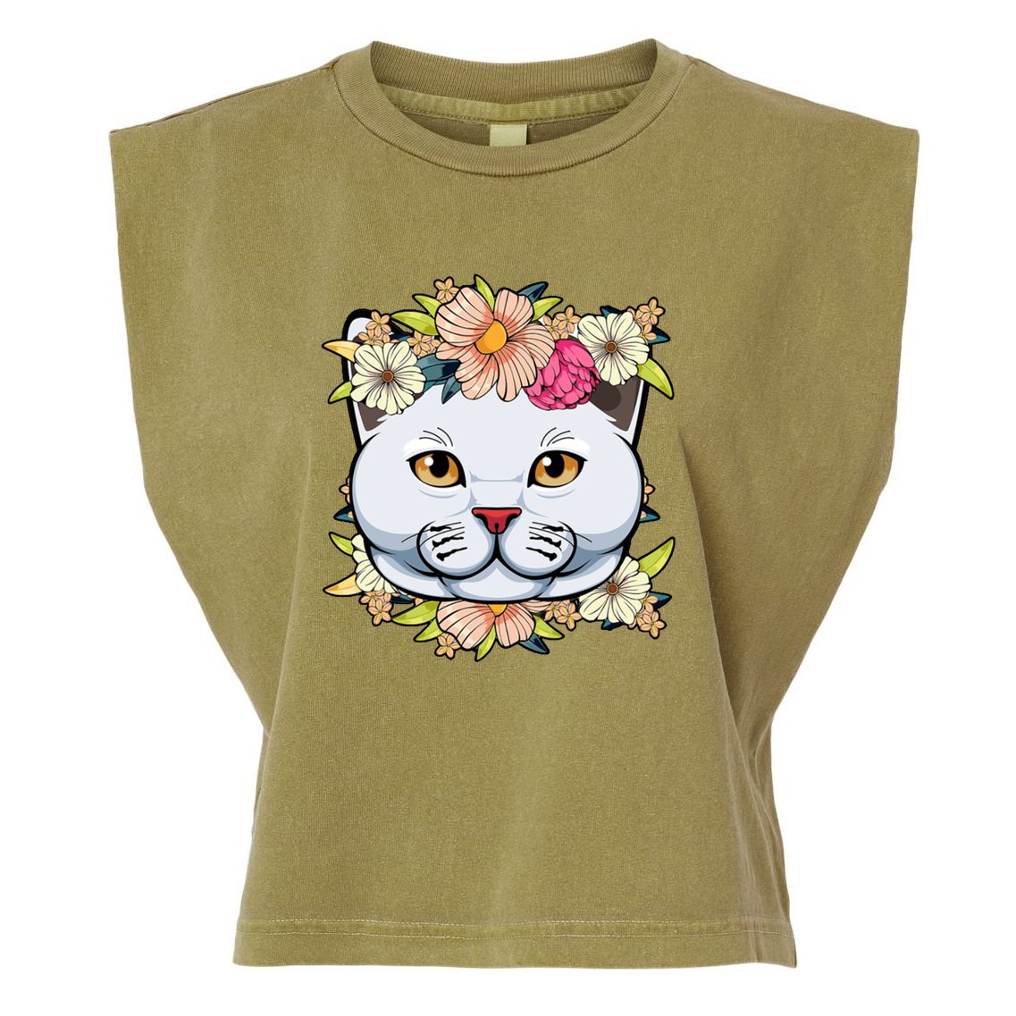 Cat Lover Spring Floral Gift Garment-Dyed Women's Muscle Tee
