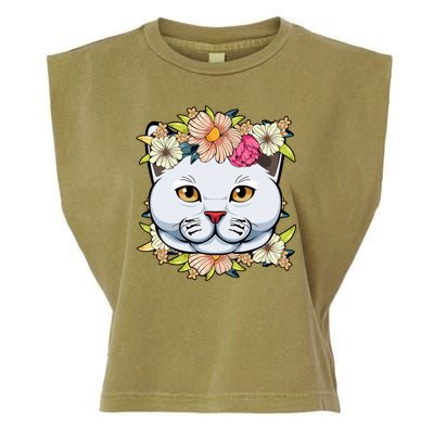 Cat Lover Spring Floral Gift Garment-Dyed Women's Muscle Tee