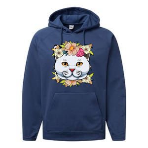 Cat Lover Spring Floral Gift Performance Fleece Hoodie