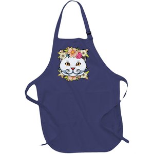 Cat Lover Spring Floral Gift Full-Length Apron With Pockets