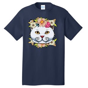 Cat Lover Spring Floral Gift Tall T-Shirt