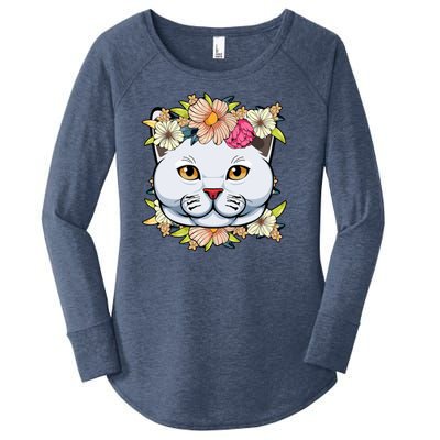 Cat Lover Spring Floral Gift Women's Perfect Tri Tunic Long Sleeve Shirt