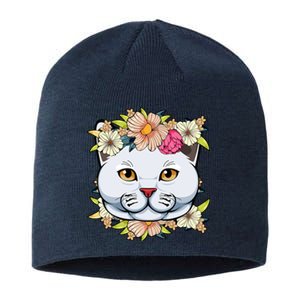 Cat Lover Spring Floral Gift Sustainable Beanie