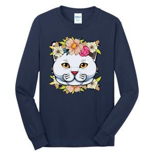 Cat Lover Spring Floral Gift Tall Long Sleeve T-Shirt