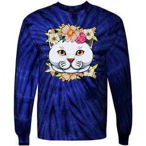 Cat Lover Spring Floral Gift Tie-Dye Long Sleeve Shirt