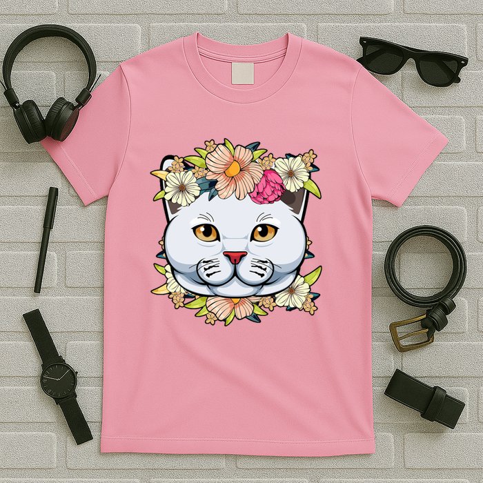 Cat Lover Spring Floral Gift T-Shirt