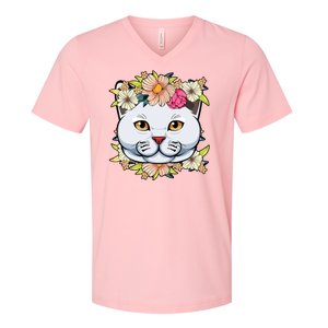 Cat Lover Spring Floral Gift V-Neck T-Shirt