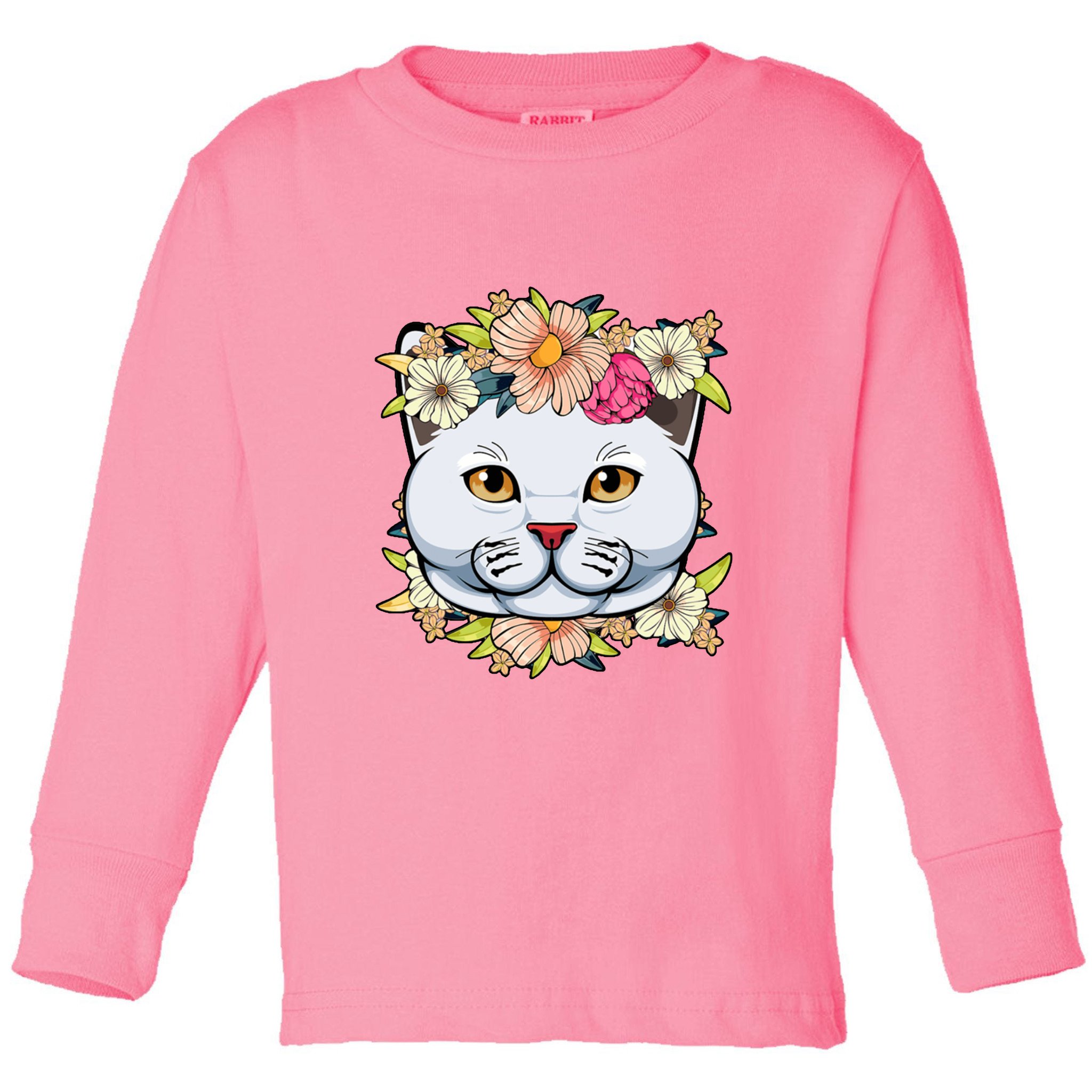 Cat Lover Spring Floral Gift Toddler Long Sleeve Shirt