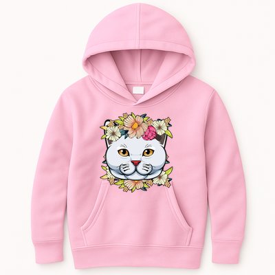 Cat Lover Spring Floral Gift Kids Hoodie