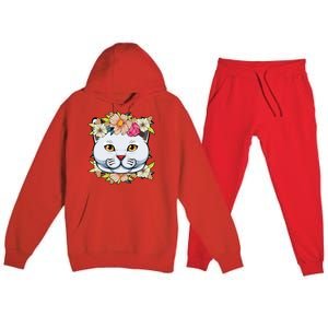 Cat Lover Spring Floral Gift Premium Hooded Sweatsuit Set