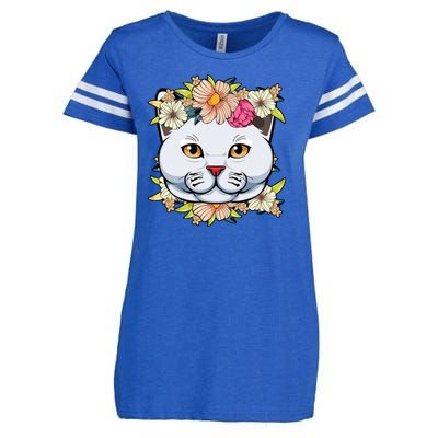 Cat Lover Spring Floral Gift Enza Ladies Jersey Football T-Shirt