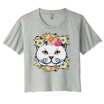 Cat Lover Spring Floral Gift Women's Crop Top Tee