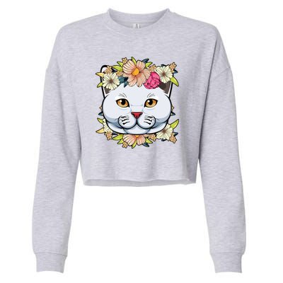 Cat Lover Spring Floral Gift Cropped Pullover Crew