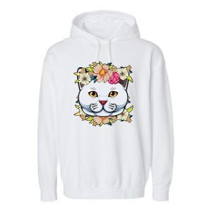 Cat Lover Spring Floral Gift Garment-Dyed Fleece Hoodie