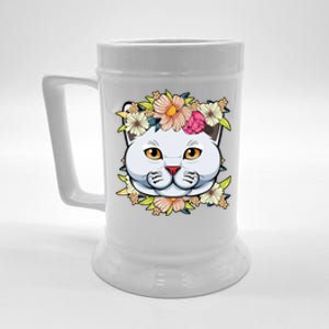 Cat Lover Spring Floral Gift Beer Stein