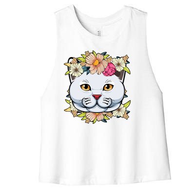 Cat Lover Spring Floral Gift Women's Racerback Cropped Tank