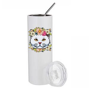 Cat Lover Spring Floral Gift Stainless Steel Tumbler