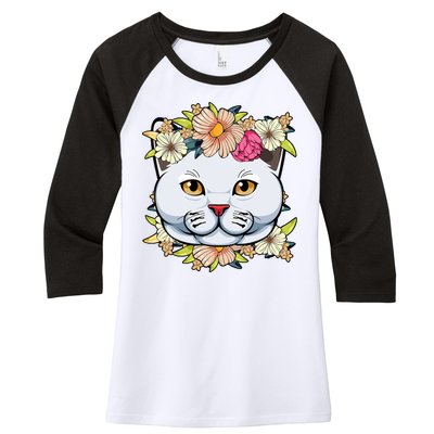 Cat Lover Spring Floral Gift Women's Tri-Blend 3/4-Sleeve Raglan Shirt