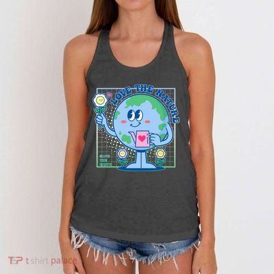 Cute Love The Nature Save The Earth Celebrate Earth Day Women's Knotted Racerback Tank