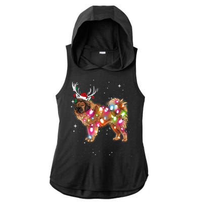 Christmas Lights Tibetan Mastiff Dog Ladies PosiCharge Tri-Blend Wicking Draft Hoodie Tank