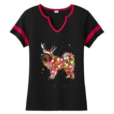 Christmas Lights Tibetan Mastiff Dog Ladies Halftime Notch Neck Tee